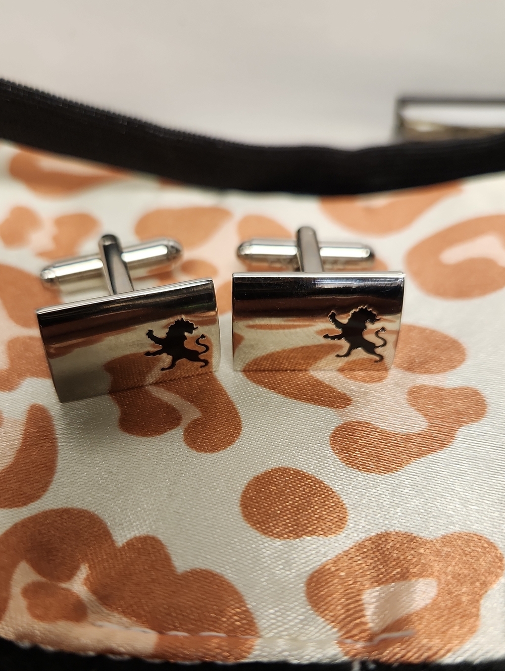 Silver Lion Crest Rectangle Cufflinks Express- Men Accessories